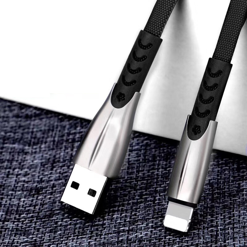 3.8A Intrecciato Veloce Ricarica Custodia in lega di zinco piatta Groviglio Flessione flessibile Flessione cavo dati USB per micro USB, tipo C, carica e sincronizzazione fulmini per iPhone