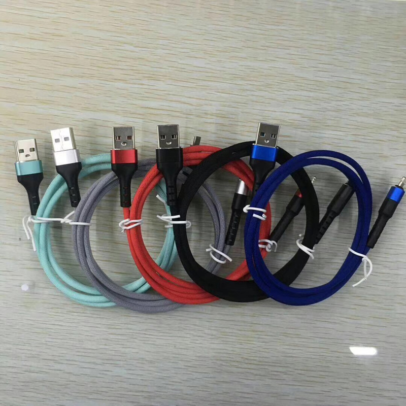 Fast Charging Round Alloggiamento di alluminio Intrecciato Flex bending Cavo dati USB per micro USB, tipo C, carica e sincronizzazione di fulmini per iPhone