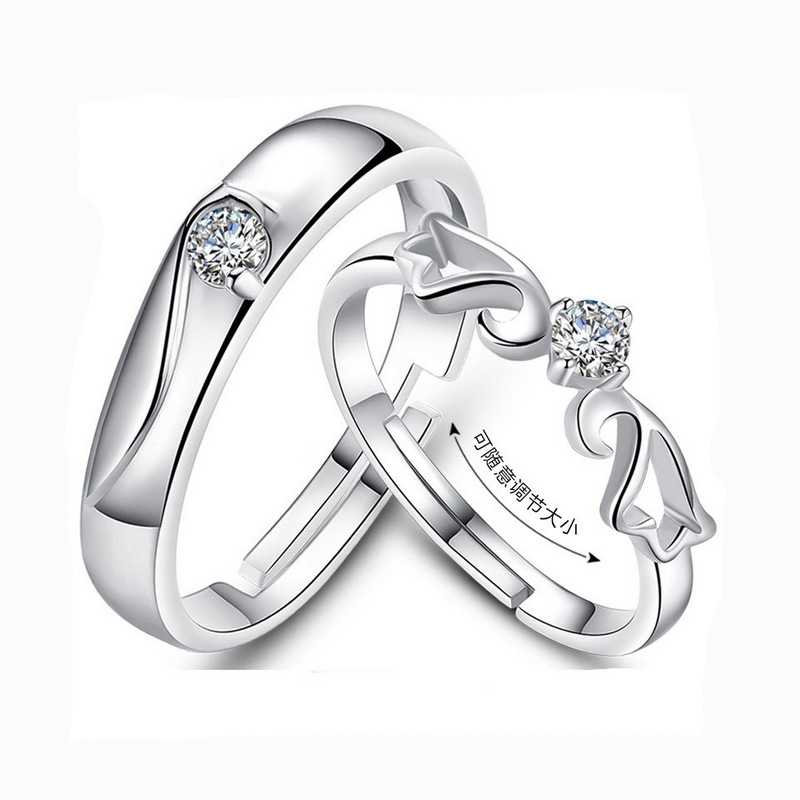 Anello in argento 925 con diamante creativo Anello da coppia aperto a bocca di anello, gioielli in argento Stella brillante