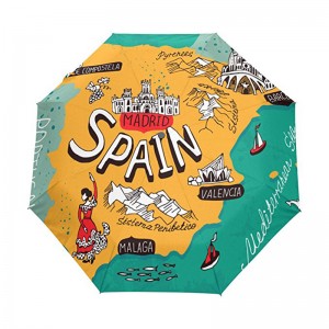 Tessuto a costine antivento personalizzato tessuto pongee 2 costine in fibra di vetro a 3 ripieghe automatico ombrello pieghevole