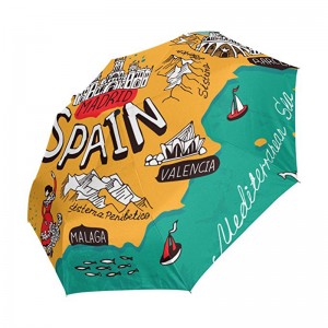 Tessuto a costine antivento personalizzato tessuto pongee 2 costine in fibra di vetro a 3 ripieghe automatico ombrello pieghevole