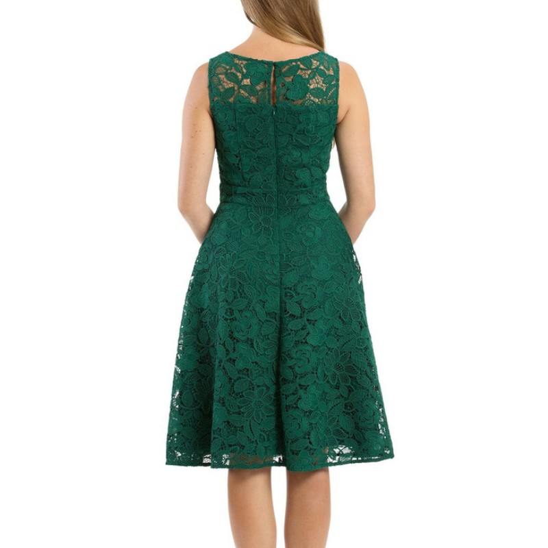 Abito senza maniche in pizzo midi verde Lady fashion