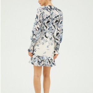 2022 Vestito da mini stampa a maniche lunghe vaniglia per signora