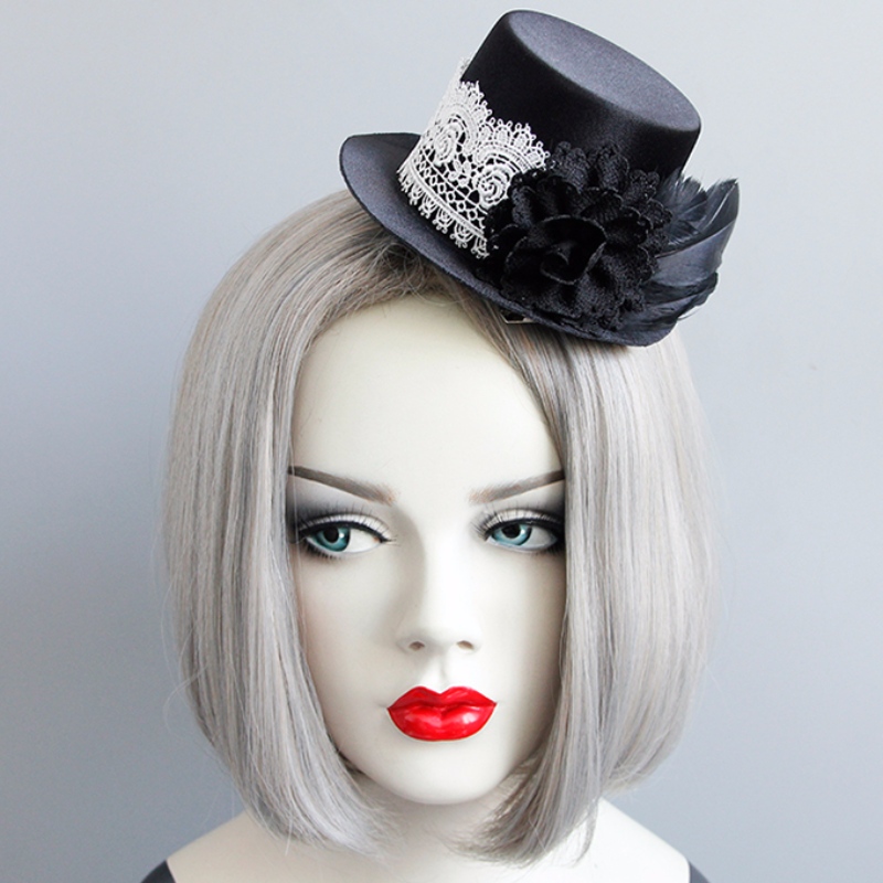 Gothic White Lace Black Rose Top Mini Hat accessorio per Halloween Hairclip J18811