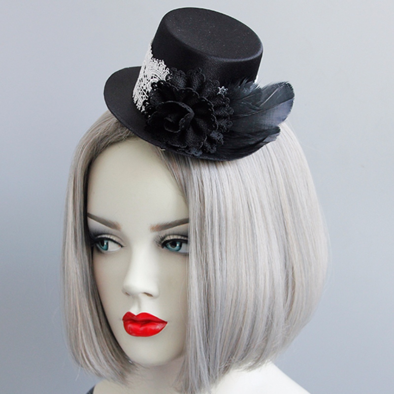 Gothic White Lace Black Rose Top Mini Hat accessorio per Halloween Hairclip J18811