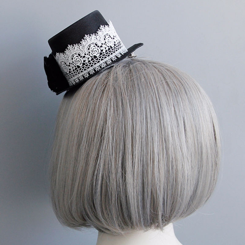 Gothic White Lace Black Rose Top Mini Hat accessorio per Halloween Hairclip J18811