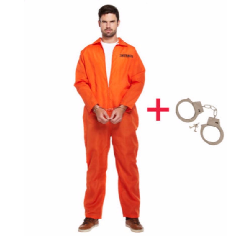 MENS PRISONER OVERALL ARANCIONE SALSA CONVICT STAG DO PARTY FANCY ABITO COSTUME