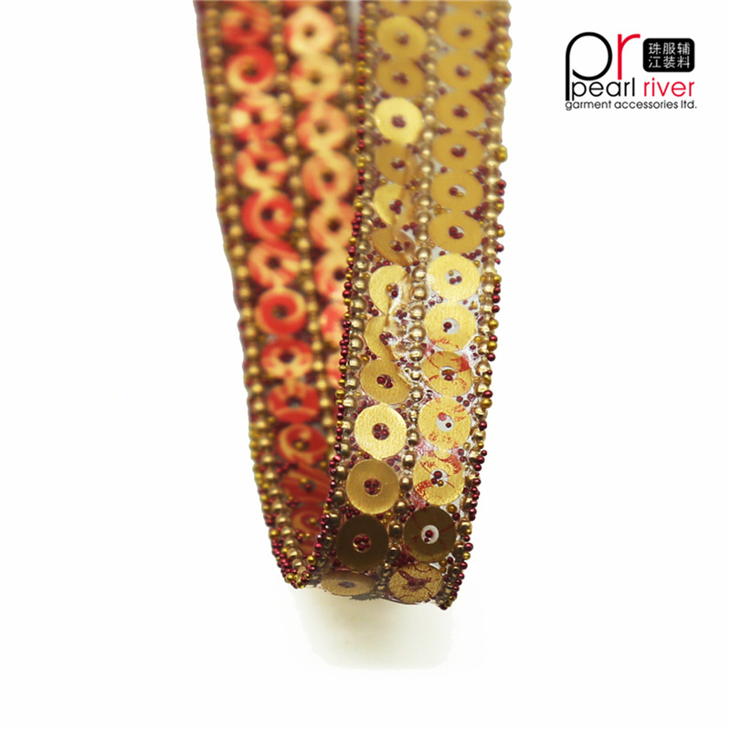 Bordature nuove con paillettes arancio cucito doppio