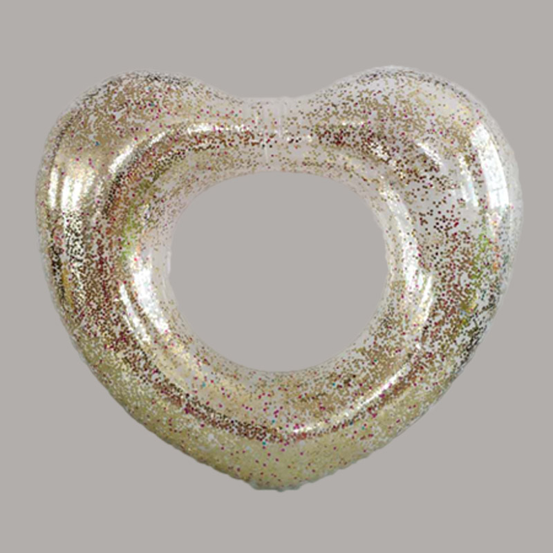 Anello da nuoto a forma di cuore trasparente glitter gonfiabile per bambini