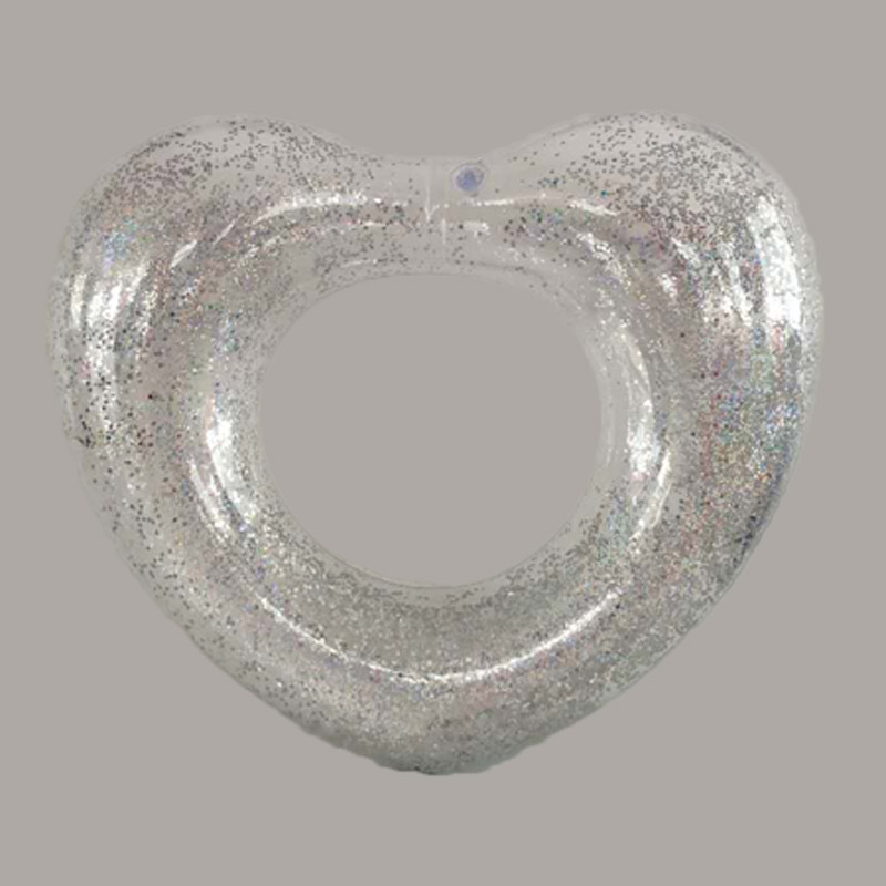 Anello da nuoto a forma di cuore trasparente glitter gonfiabile per bambini