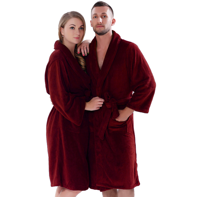 Adult Coral Fleece Robes Uomo Donna Accappatoio tinta unita Coppia pigiama