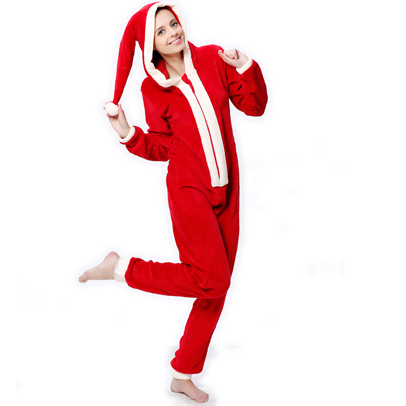 Ladies Coral Fleece Hooded Christmas Costume Onesie