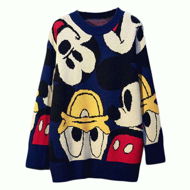 Maglione lungo del maglione di inverno delle signore di inverno del jacquard del modello del fumetto dell'anatra di Donald Duck sveglio lungo 2019