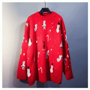 2019 Maglione da donna Femminile Versione coreana allentata Bottoming Maglione di lana rosso di Natale