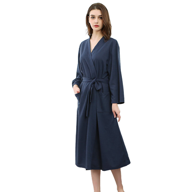 Donna Waffle Fleece Robe Pigiama Kimono a tinta unita in ginocchio