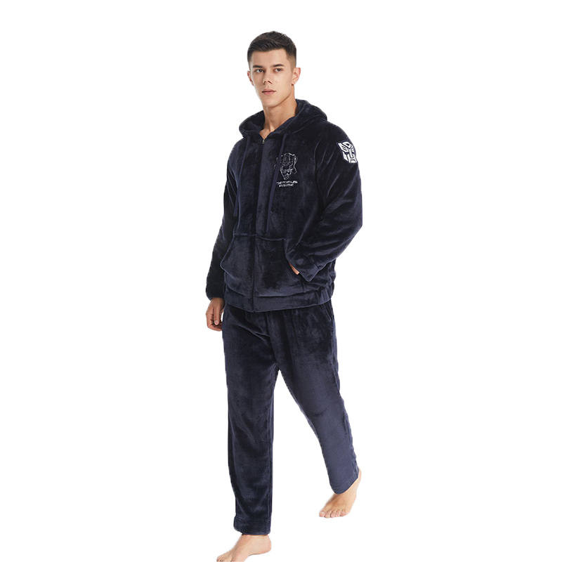 Set da uomo pigiama in flanella di lusso con ricamo in pile