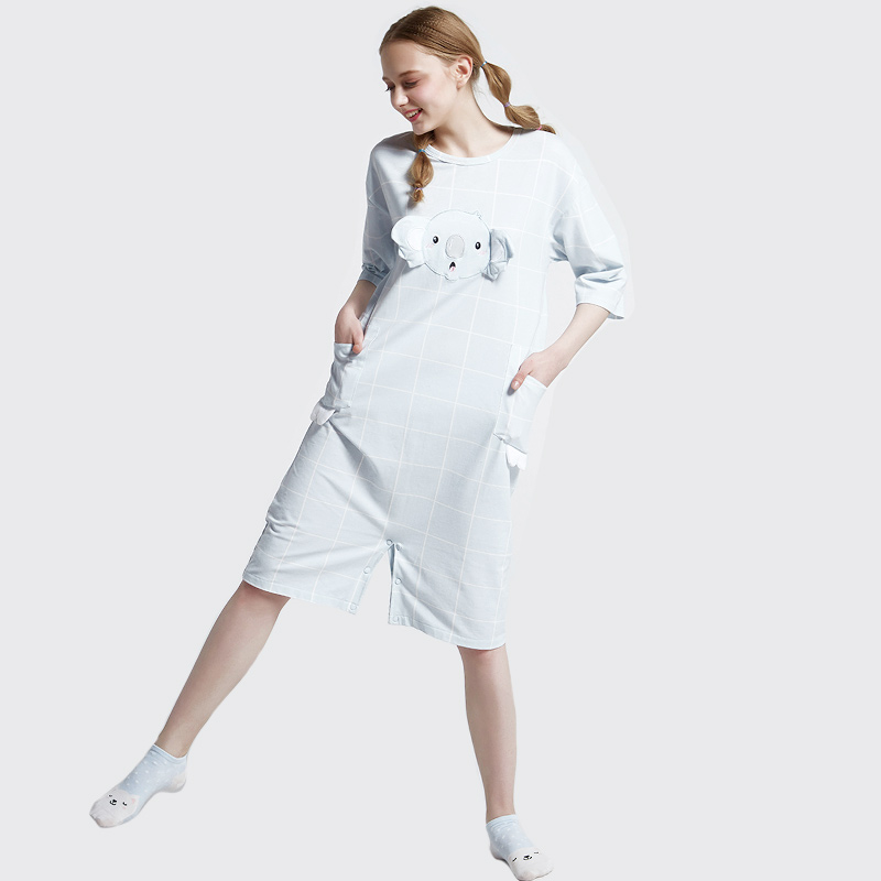 Set di pigiami da ricamo in jersey di cotone stampato da donna