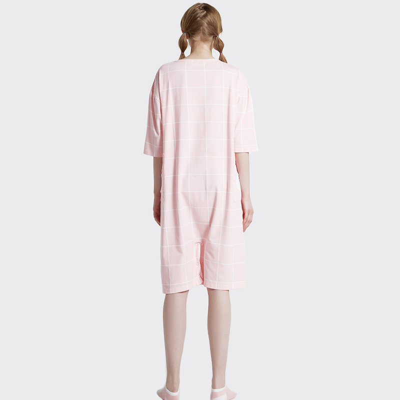 Set di pigiami da ricamo in jersey di cotone stampato rosa donna