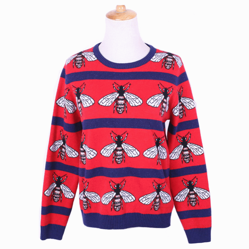 Maglioni di pullover lavorato a maglia spessa donna Bees OEM Bees Jacquard Fabbrica a maglia di Dongguan