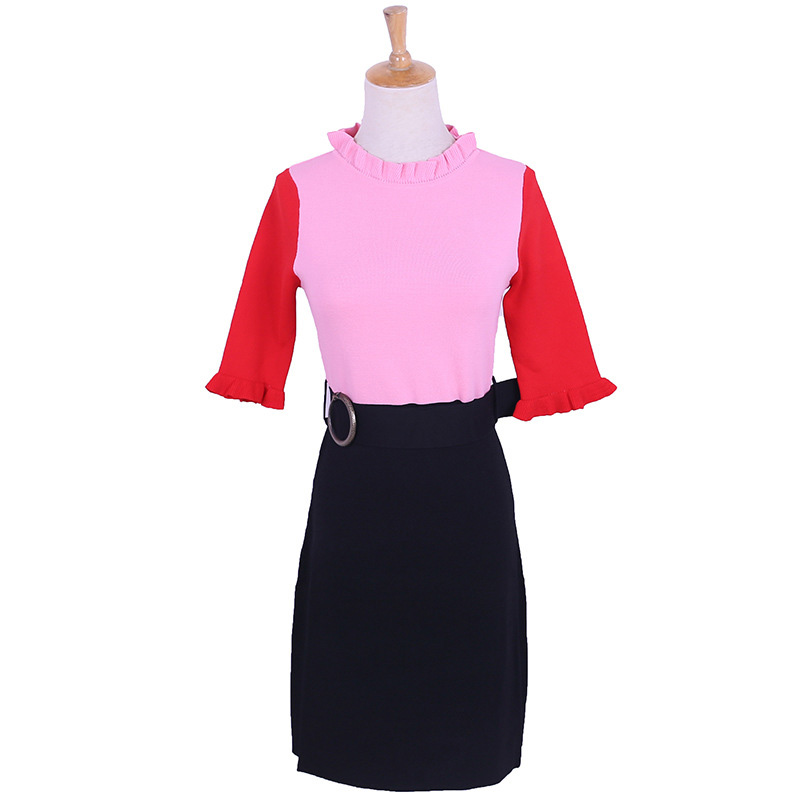 2018 Summer Cowl Neck a manica corta da donna, due pezzi, abito lavorato a maglia
