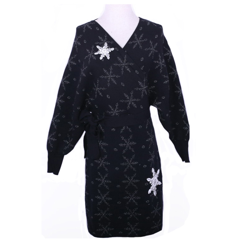 Abito lavorato a maglia con cardigan a slash da donna con strass caldo fiocco di neve 2018