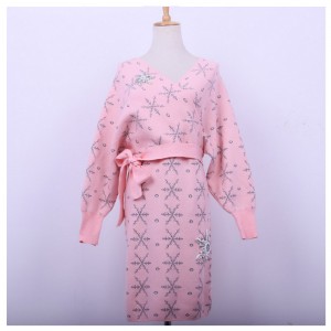 Abito lavorato a maglia con cardigan a slash da donna con strass caldo fiocco di neve 2018