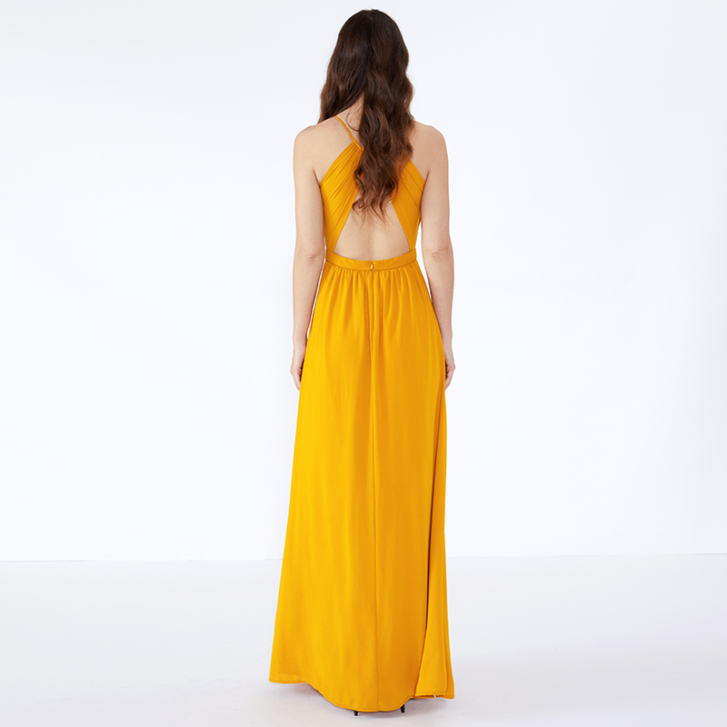 Maxi vestito da partito lungo arancione in taglia casual arricciata