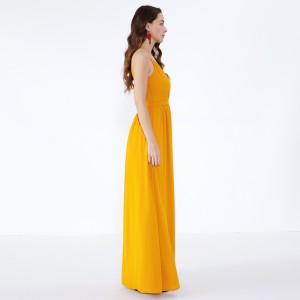 Maxi vestito da partito lungo arancione in taglia casual arricciata