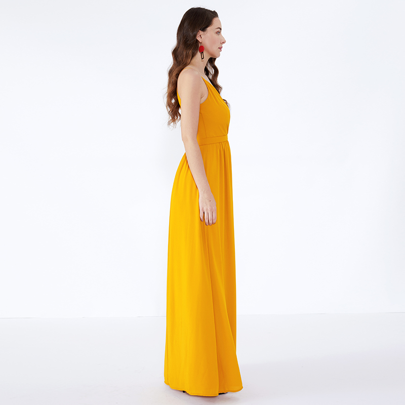 Maxi vestito da partito lungo arancione in taglia casual arricciata