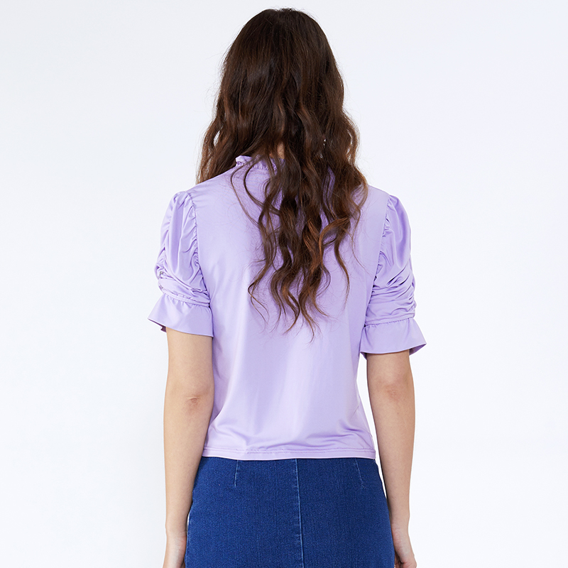 La camicetta di chiffon convenzionale di increspatura di taglio della manica della manica di modo del rivestimento dell'OEM progetta la blusa della donna delle ragazze