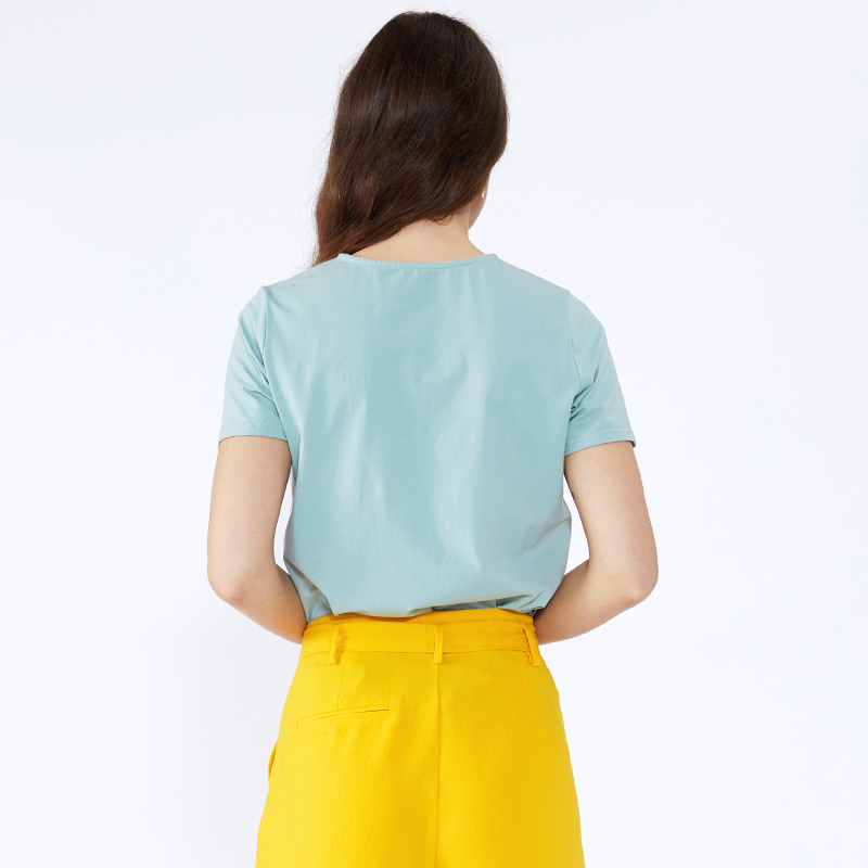 Ultime T-shirt Top T-shirt Camicetta allentata Lady Summer Basic Stile V Neck Spandex Peppermint Green Manica corta