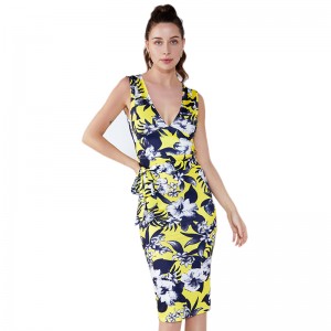 Summer Ladies Polyester Off Shoulder Vintage Dress Designs Immagini Floral Print Women Party Bondage Dress