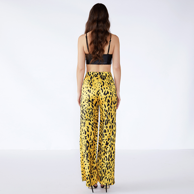 Pantaloni Leopardo Texture Donna Palazo Giallo con Elastico JCGJ190315037