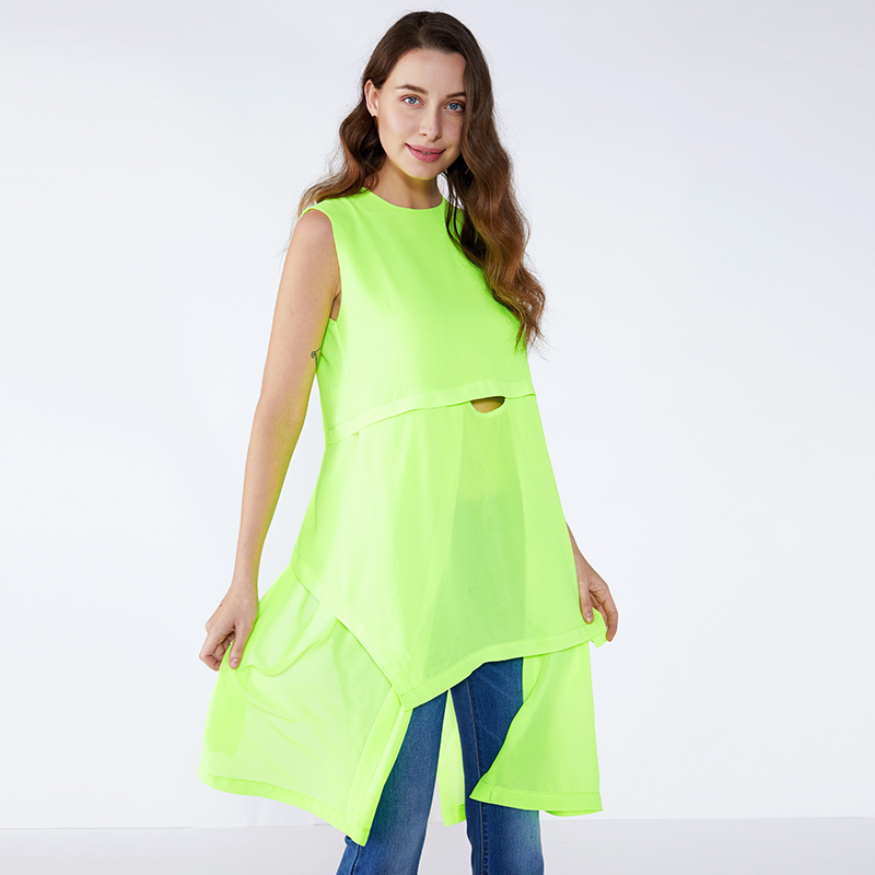 Disegni larghi verde fluorescente Camicia e top donna a maniche lunghe