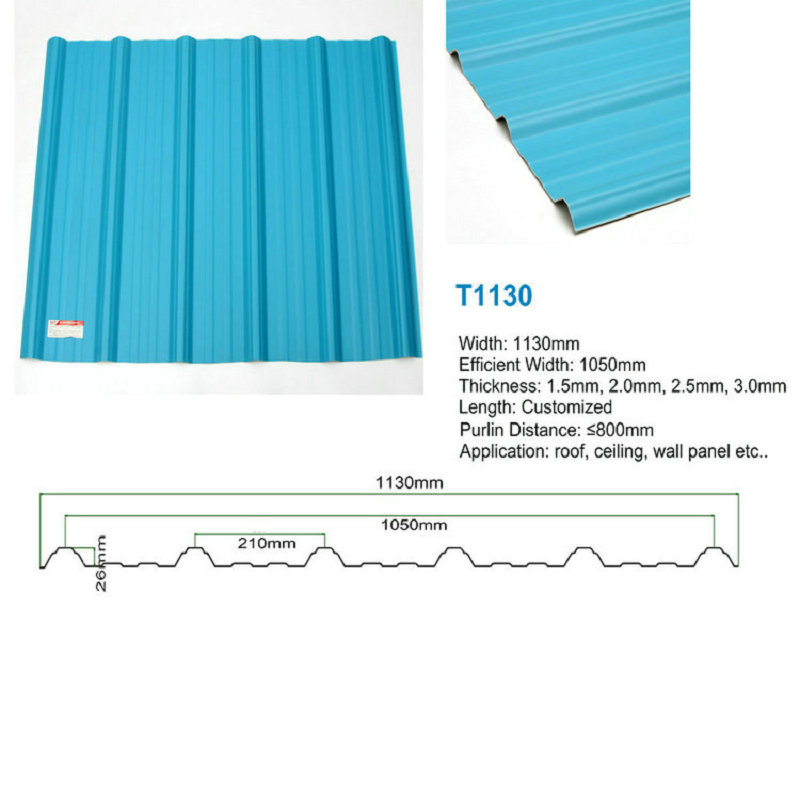 Strato di tetto di plastica ondulato trapezoidale delle mattonelle di tetto del PVC UPVC di T1130 blu