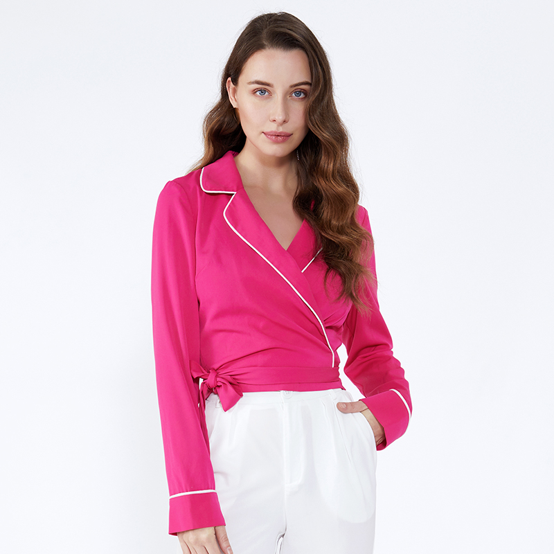 Ultimi disegni Camicetta a maniche lunghe in chiffon a righe da donna