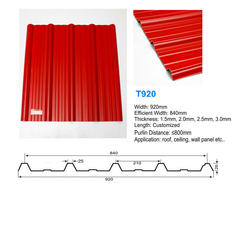 T920 Red APVC UPVC Lamiera di copertura in lamiera anticorrosiva corrugata