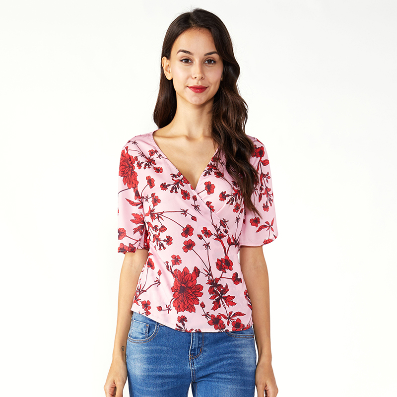 Top di abbigliamento femminile in chiffon con camicetta fantasia a fiori