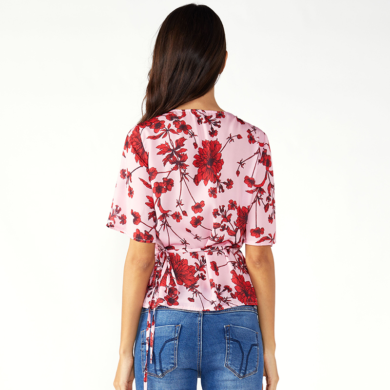 Top di abbigliamento femminile in chiffon con camicetta fantasia a fiori