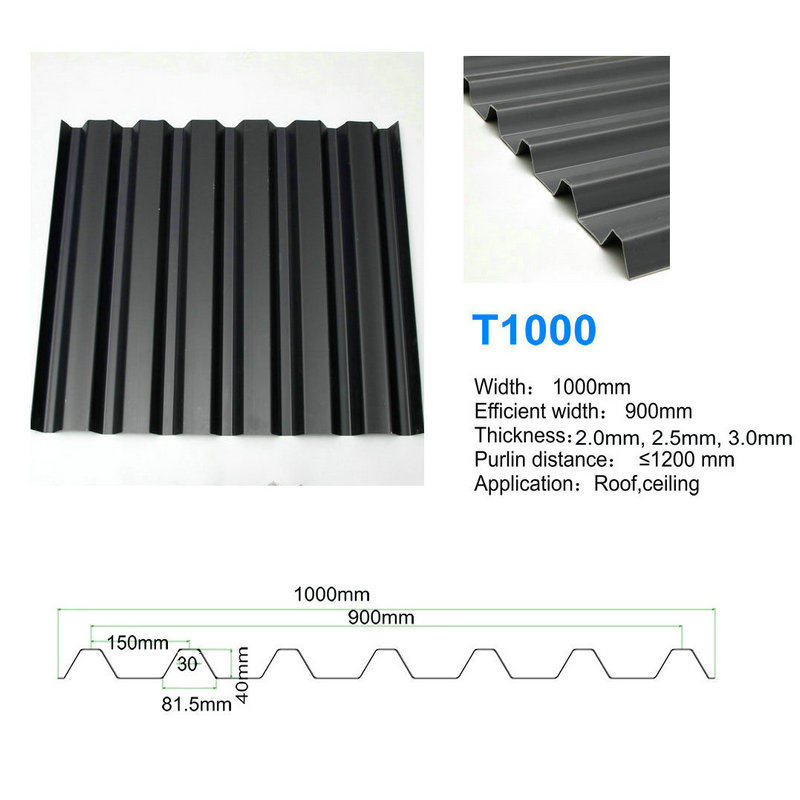 Tetto nero T1000 Tegola PVC UPVC ad alto spessore Buona copertura impermeabile