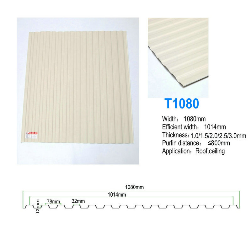 Strato ondulato del trapezio di plastica del pannello di parete del PVC del pannello bianco di T1080