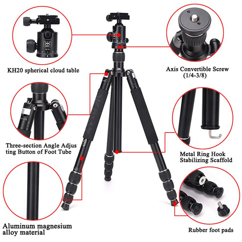 Diat AM294A KH20 Videocamera portatile in lega di alluminio Treppiedi per macchina fotografica Treppiede per fotocamera digitale da viaggio flessibile