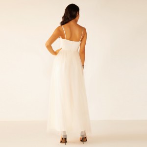 Tessuto per abito da sposa da damigella d'onore con frange di pizzo bianco lungo estivo da donna di alta qualità