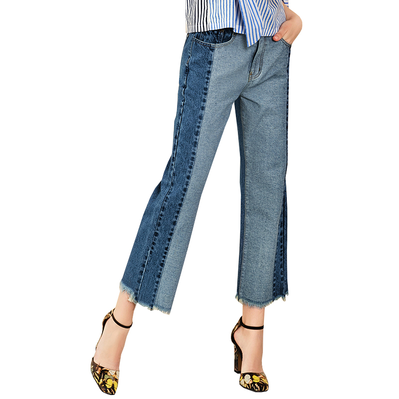 2019 Nuovo arrivo Moda ruvida cimosa orlo cuciture blu jeans jeans donna