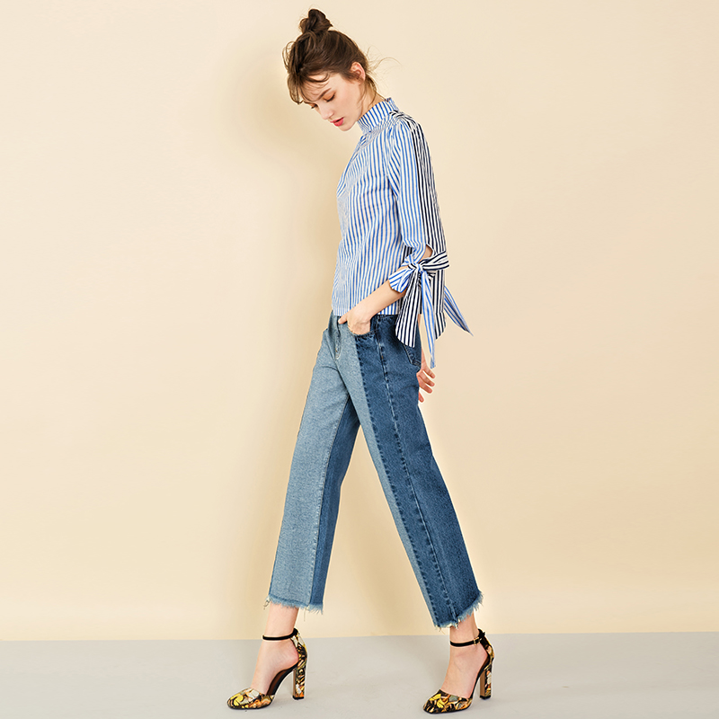 2019 Nuovo arrivo Moda ruvida cimosa orlo cuciture blu jeans jeans donna