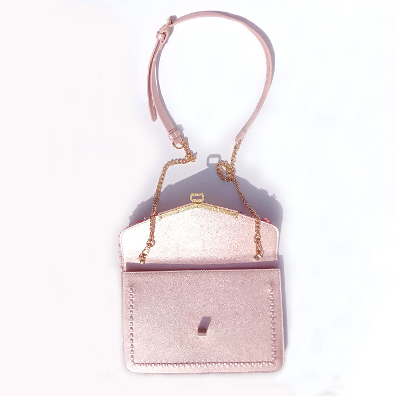 HD0823 - Borsa a tracolla in pelle rosa intrecciata e pelle PU per donna