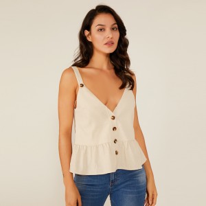 Summer Devep V Girls Sexy senza maniche Top Fashion Design Camicia senza maniche bianca Camicetta da donna