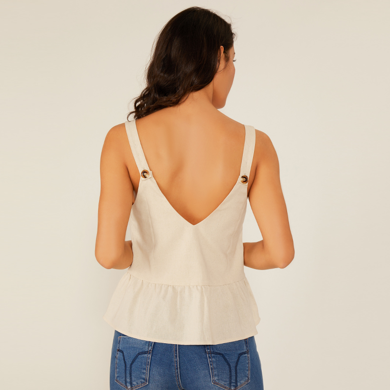 Summer Devep V Girls Sexy senza maniche Top Fashion Design Camicia senza maniche bianca Camicetta da donna