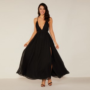 Vestiti eleganti sexy chiffoni del vestito da Maxi da sera nero profondo di alta qualità