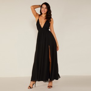 Vestiti eleganti sexy chiffoni del vestito da Maxi da sera nero profondo di alta qualità